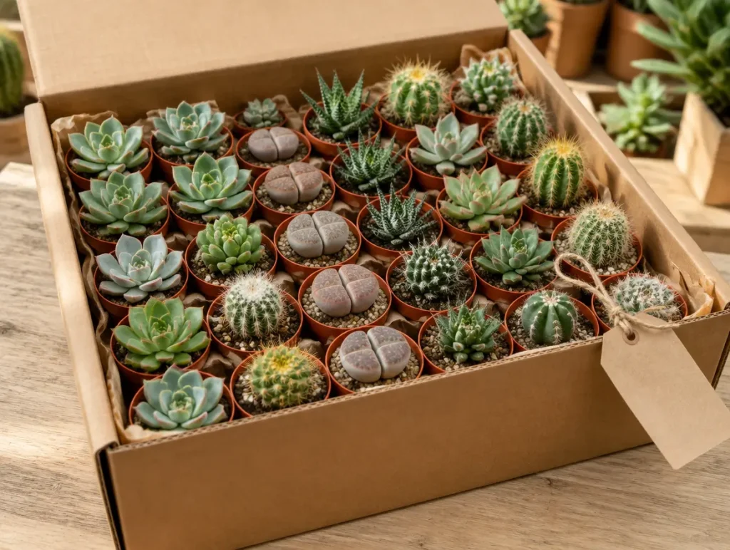 Wholesale box of starter succulents, lithops and cacti ready to ship